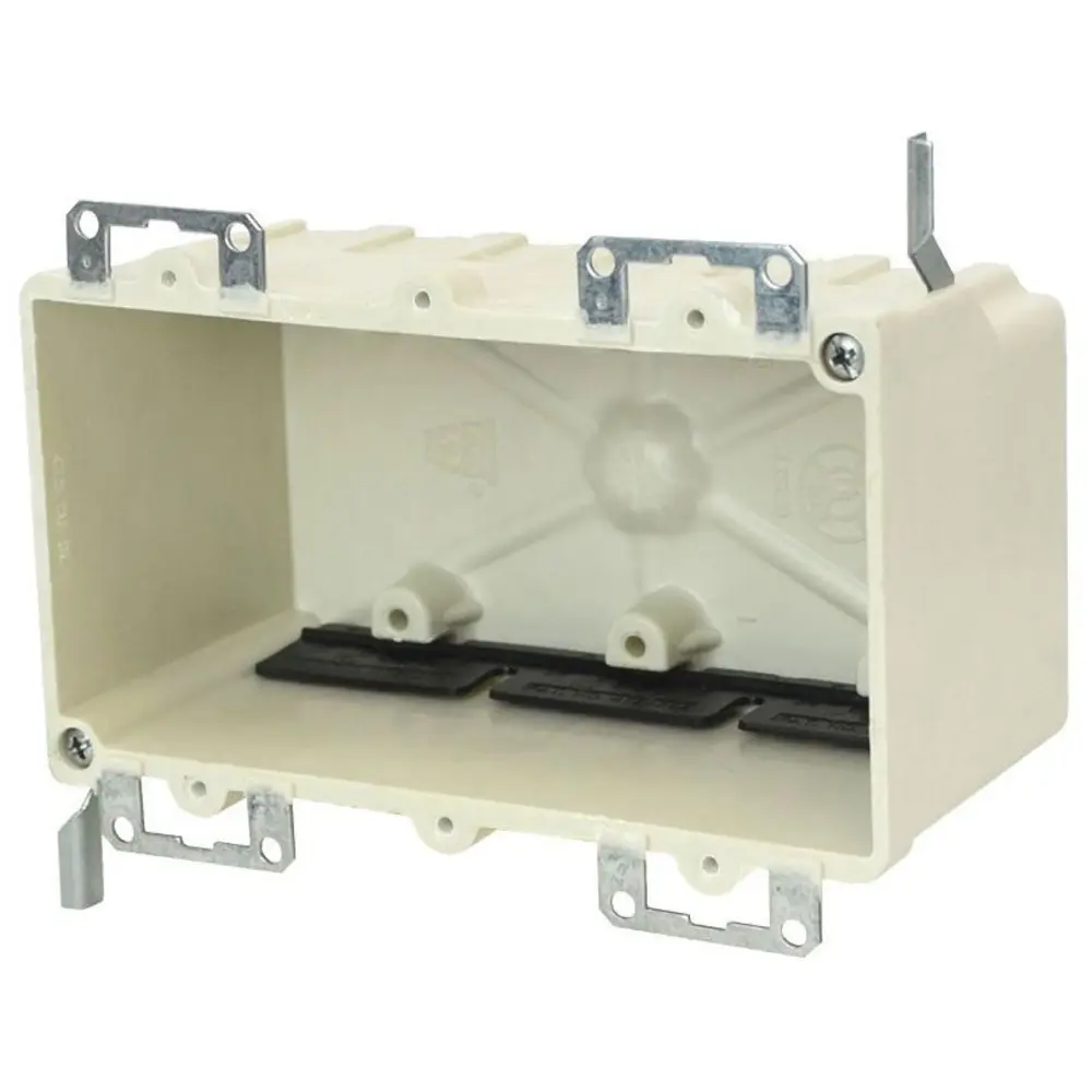 3-Gang Electrical Box, Metal Ears, Wing Bracket, 42.5 Cu. In., Off White