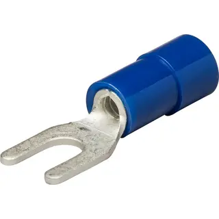 16 - 14 AWG Fork Crimp Connector, #6 Stud, Blue, 100 Pack