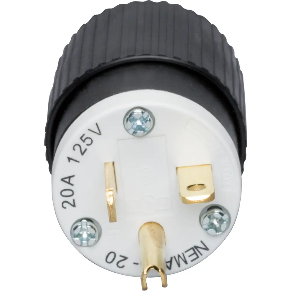 20A Straight Blade Plug, 2-Pole, 3-Wire, 125 VAC, Black & White