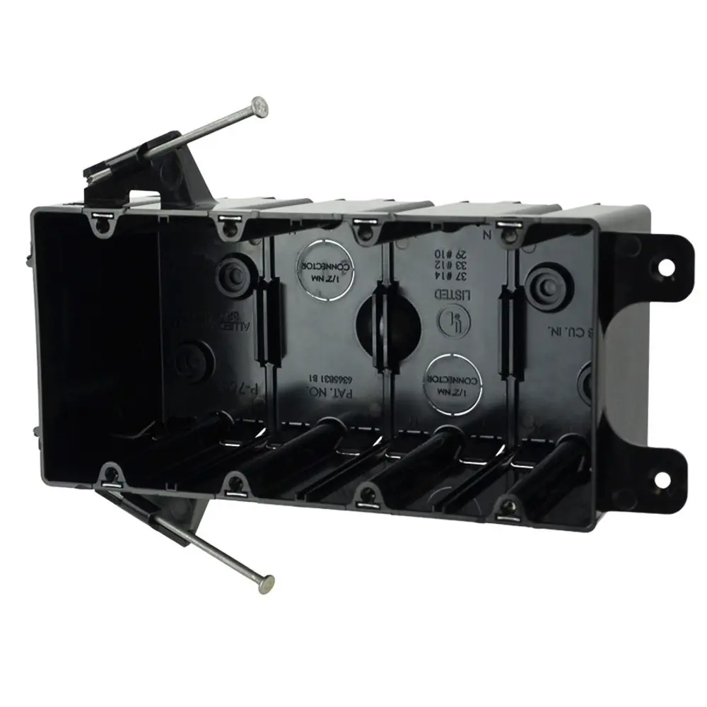 Threaded Electrical Box 4-Gang Quick Thread™ Electrical Box w/ Angled Mid Nails, Black, 74.8 Cu ...