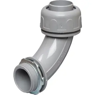 Liquidtight Connector, 1-1/4 In., 90°, Plastic, Gray, 2-Piece