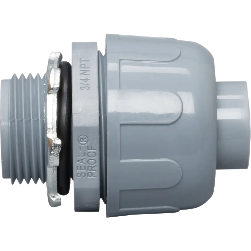 Liquidtight Connector, 3/4 In., Straight, Plastic, Gray, 2-Piece