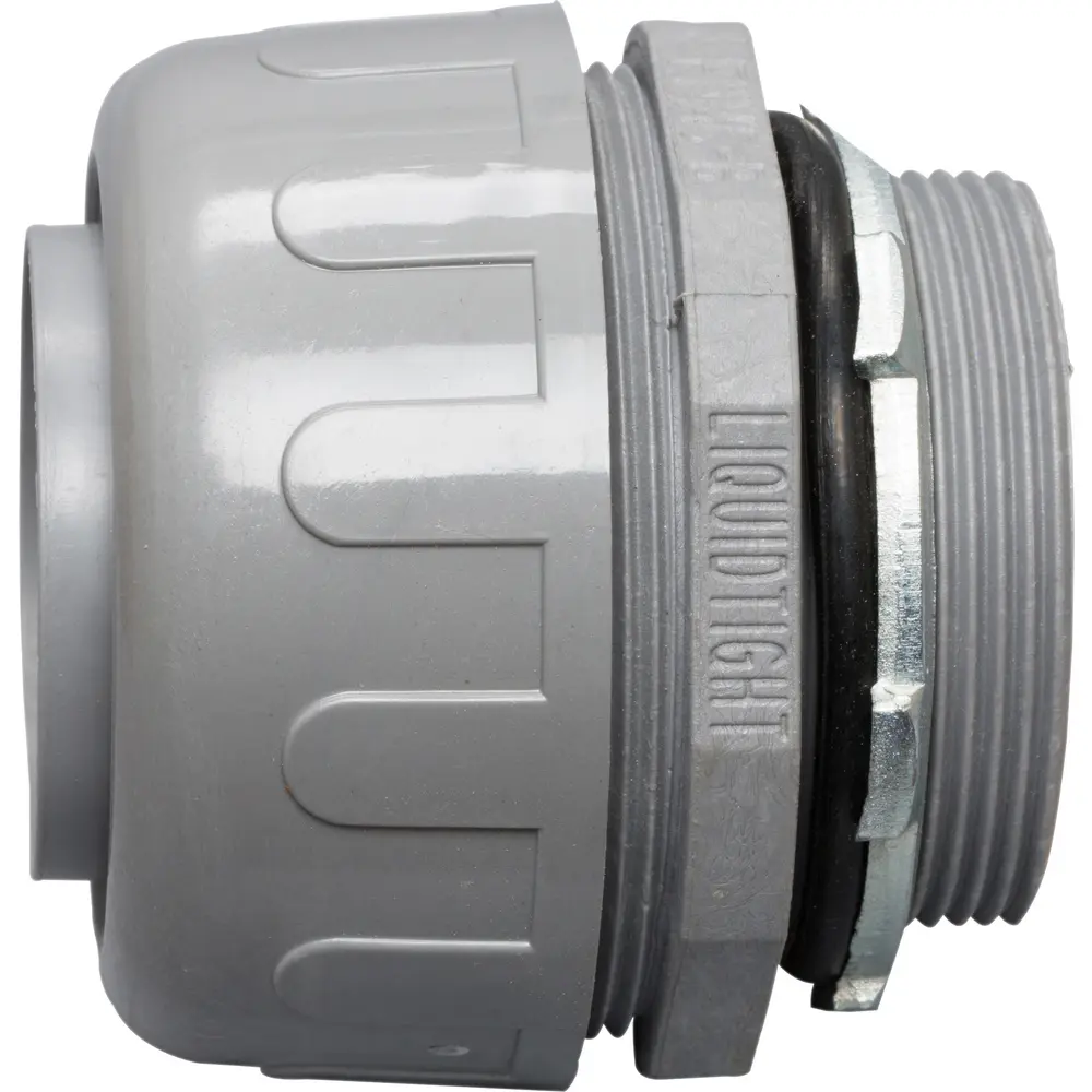 Liquidtight Connector, 2 In., Straight, Plastic, Gray, 2-Piece