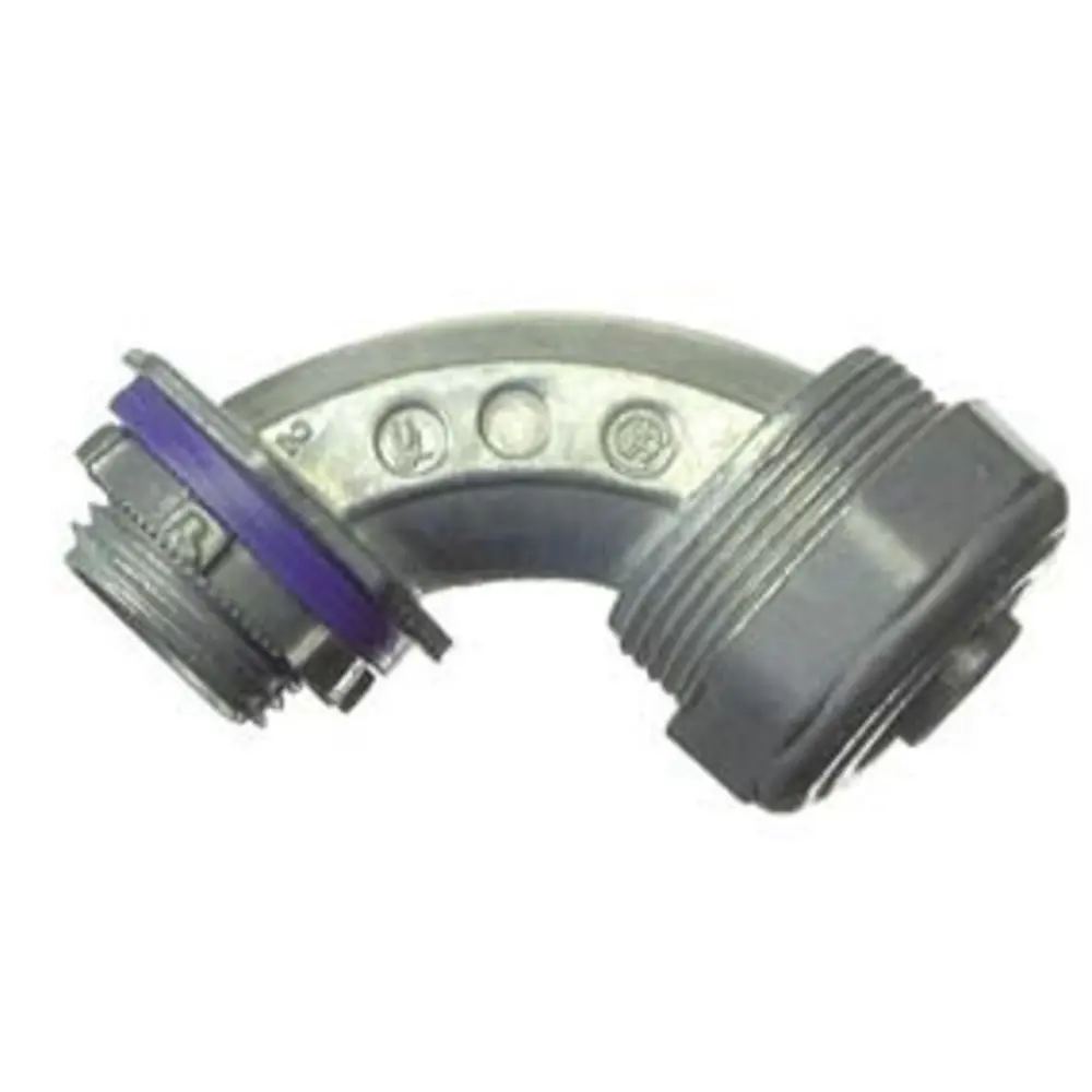 Liquidtight Connector, 1-1/4 In., 90°, Die-Cast Zinc, Gray