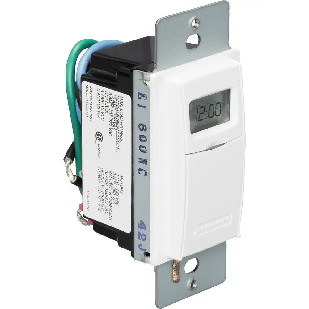 In-Wall Timer, Electronic, Programmable, 7-Day, 120-277 VAC, 20 A, White