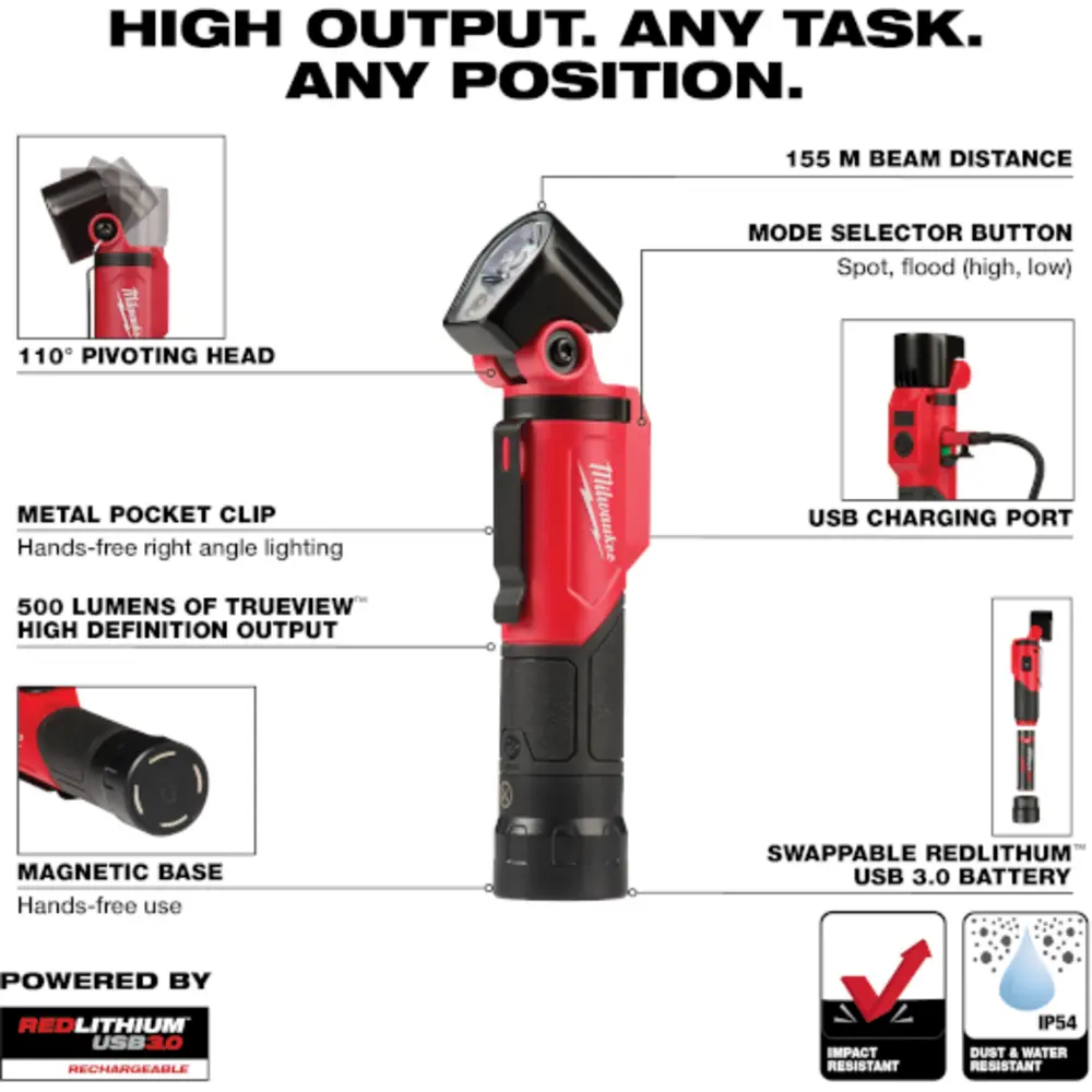 largest milwaukee flashlight 2735-20 M18 LED Work Light The MILWAUKEE Rechargeable 500L Everyday Carry Flashlight w/ Magnet built Milwaukee Tool 2113-21 Milwaukee USB
