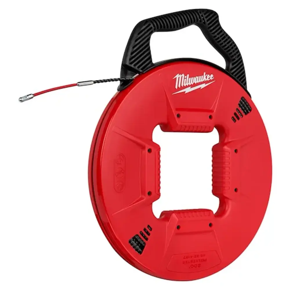 Fish Tape, 200', Flexible Metal Leader, Manual, Polyester, Red