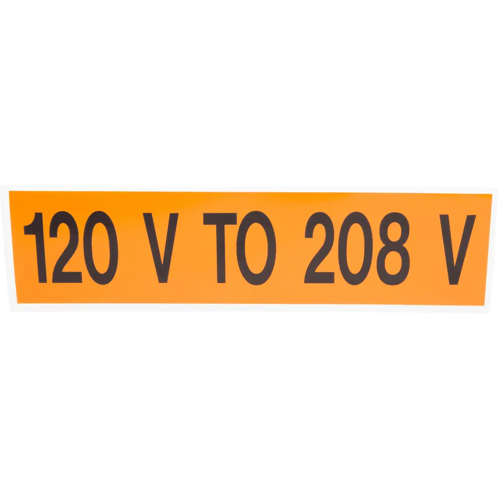 Warning Label, 120V to 208V, Vinyl, 2-1/4 In. x 9 In., Orange/Black