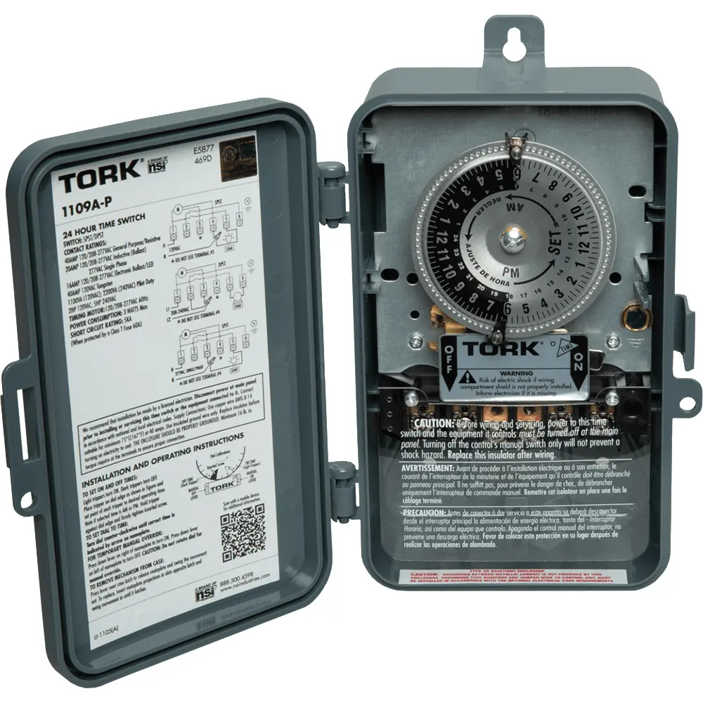 Time Switch, Mechanical, 24-Hour, 120/208-277 VAC, DPST, 3R Plastic