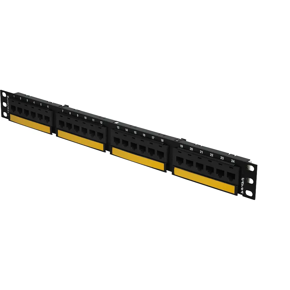 Patch Panel Ru Fixation TechChoice Flat Patch Panel, Category 6, 24 Port, T568A/B, 1 RU, Black