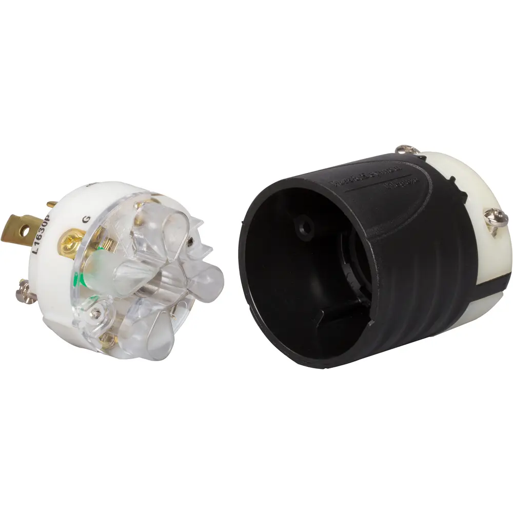 30 A 480 VAC Turnlok® Locking Plug, L16-30P, Black/White