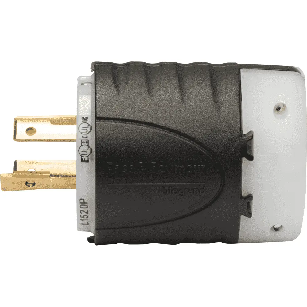 20 A 250 VAC Turnlok® Locking Plug, L15-20P, Black/White