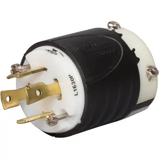 30 A 480 VAC Turnlok® Locking Plug, L16-30P, Black/White