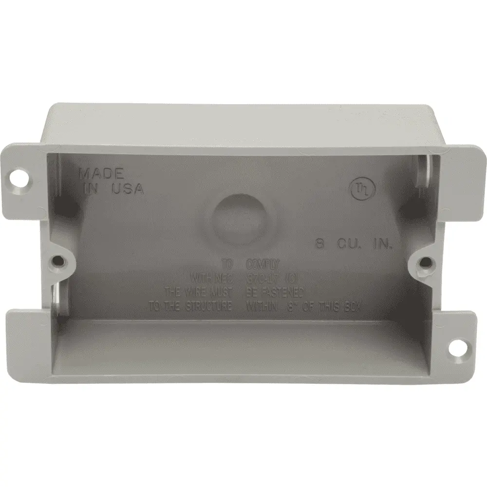 Switch & Outlet Box, Single-Gang, Shallow, Plastic, Gray, 8.0 Cu. In.