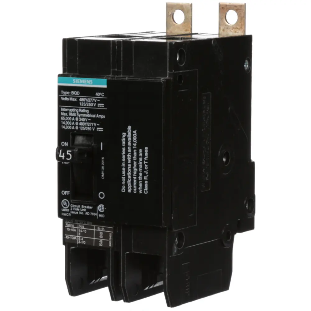 Circuit Breaker, Molded Case, Panel Mount, 45A, 480VAC, 2-Pole