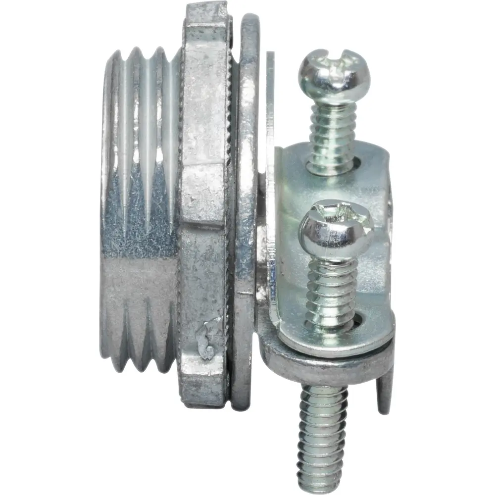 NM-B Connector, 1 In., 2-Screw, Round, Die-Cast Zinc, Gray