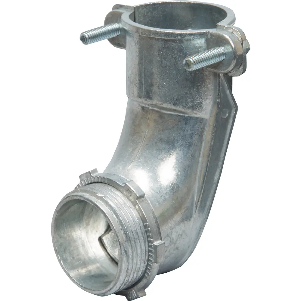 Flex Connector, Squeeze, 1-1/4 In., 90°, Die-Cast Zinc, Gray