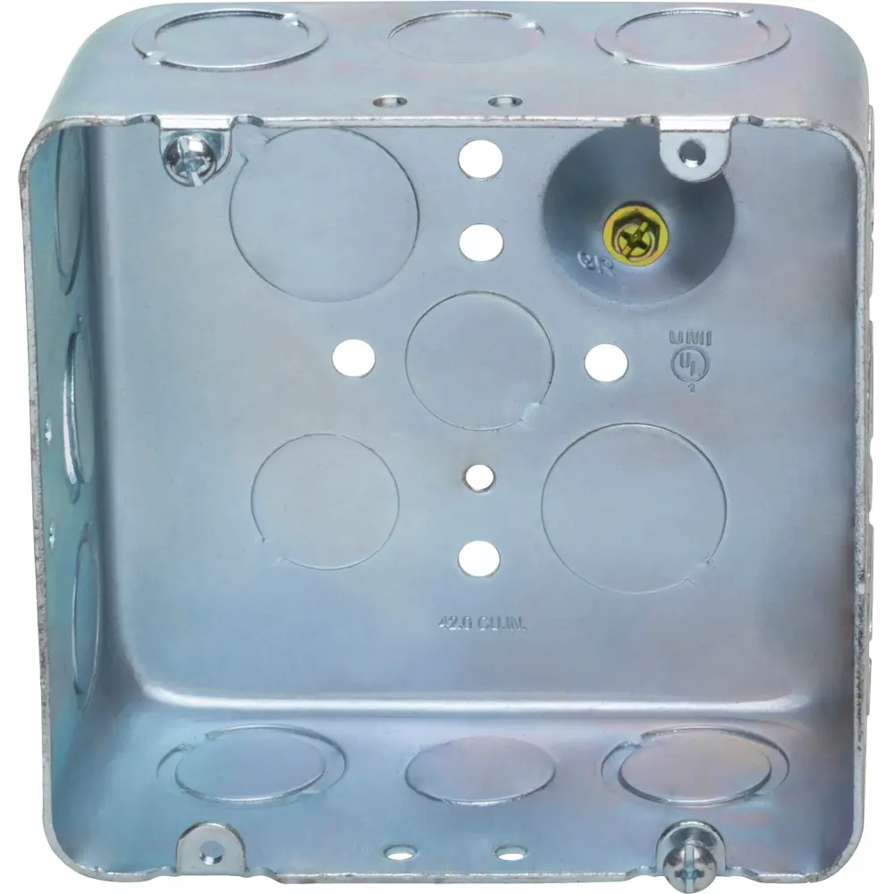 Square Box, Outlet, 4-11/16 in., Steel, 42 Cu. In., w/ (6) KO's