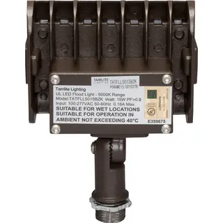 15W LED Floodlight, Knuckle Mount, 5000K 100-277 VAC, Bronze