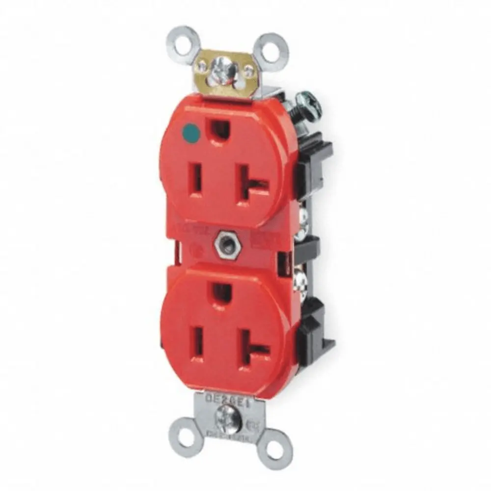 20 A 125 VAC NEMA 5-20R Hospital Grade Self-Grounding Duplex Receptacle/ Outlet, Red, image size:1000x1000