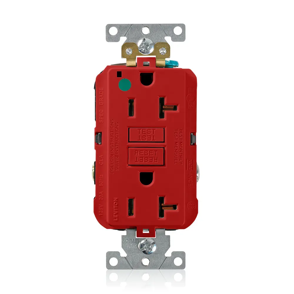 Leviton Decora Plus 20 Amp Hospital Grade Outlet, Red, Self-Grounding, Tamper-Resistant