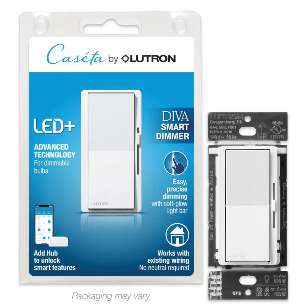 Lutron Caseta Diva Smart Dimmer Switch, 150W, White