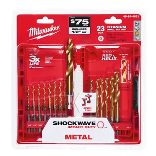 SHOCKWAVE Impact Duty™ RED HELIX™ Titanium Drill Bit Set, 23 Piece