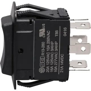 15A Momentary Non-Lighted Rocker Switch, On/Off/On, DPDT, Black