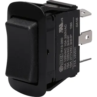 15A Momentary Non-Lighted Rocker Switch, On/Off/On, DPDT, Black