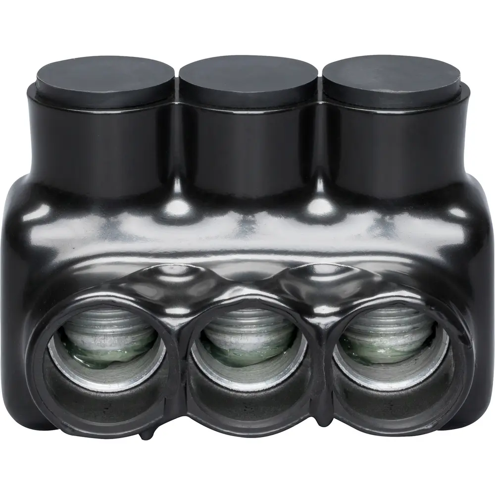 3-Port Black Multi-Tap Pre-Insulated Connector, 4 AWG to 500 MCM