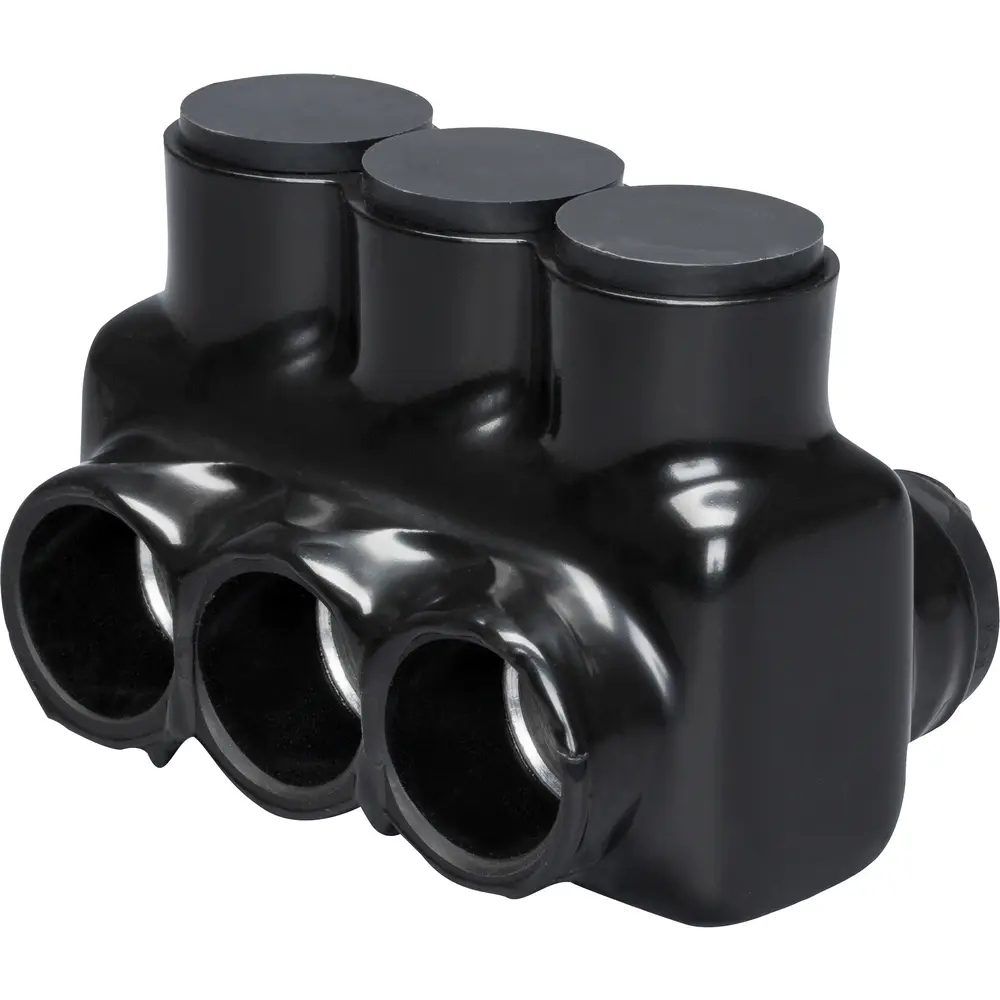 3-Port Black Multi-Tap Pre-Insulated Connector, 4 AWG to 500 MCM