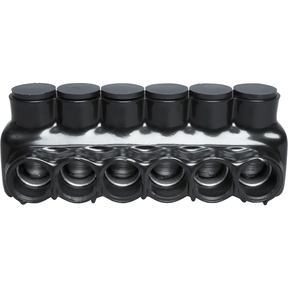 Polaris 6-Port Black Multi-Tap Pre-Insulated Connector, 4 AWG to