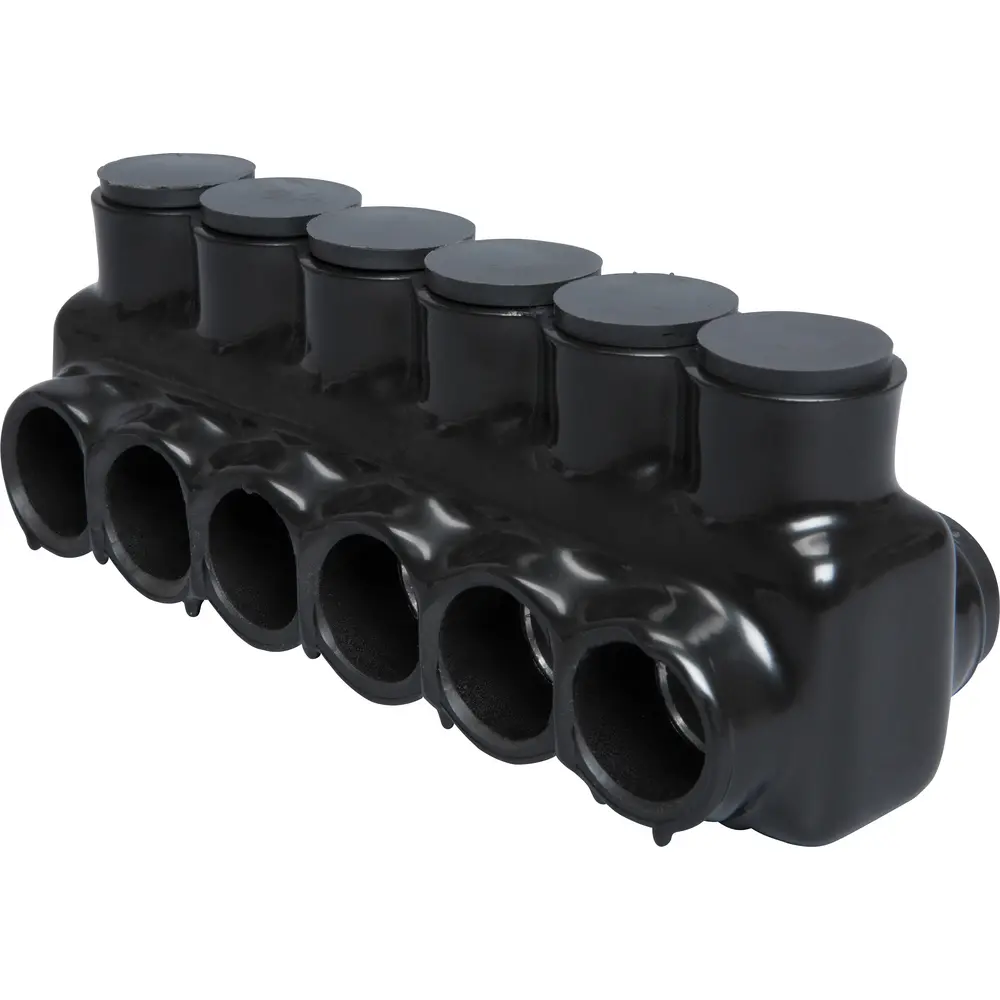 Polaris 6-Port Black Multi-Tap Pre-Insulated Connector, 4 AWG to