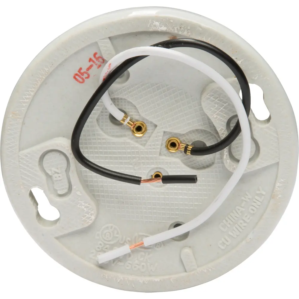 250 VAC Porcelain 2-Terminal Medium Base Lampholder w/ 6 in. Leads