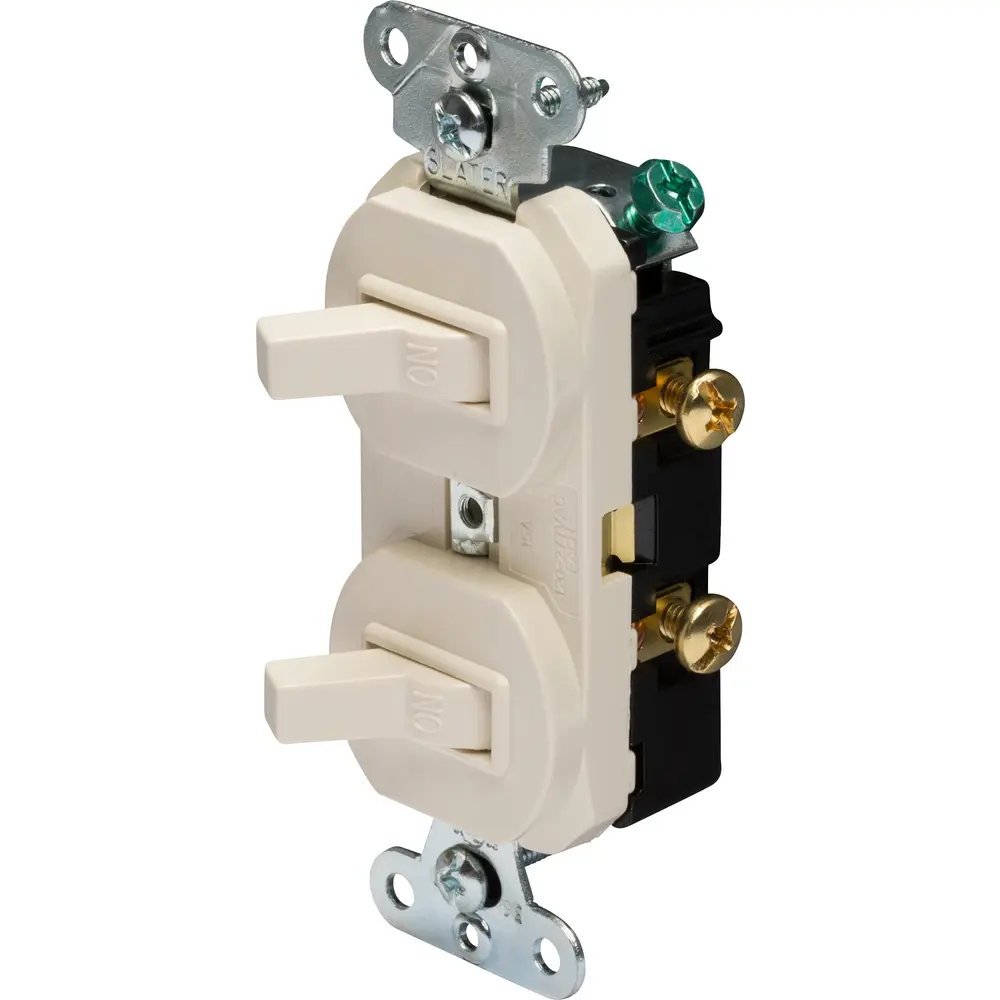 15 A 120/277 VAC Double Combination Switch w/ Ground, Single-Pole, Light  Almond, image size:1000x1000