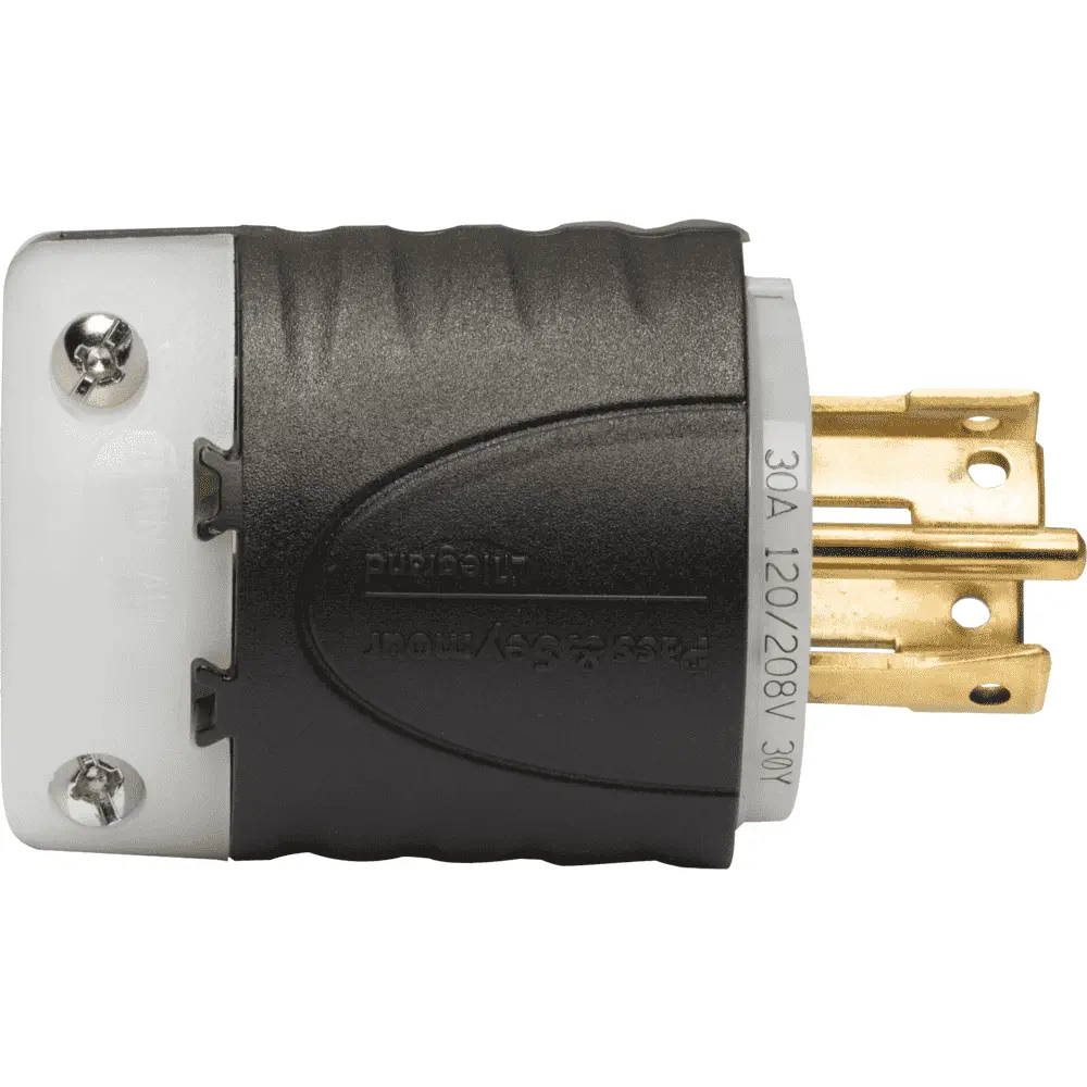 30 A 120/208 VAC Turnlok® Locking Plug, L21-30P, Black/White