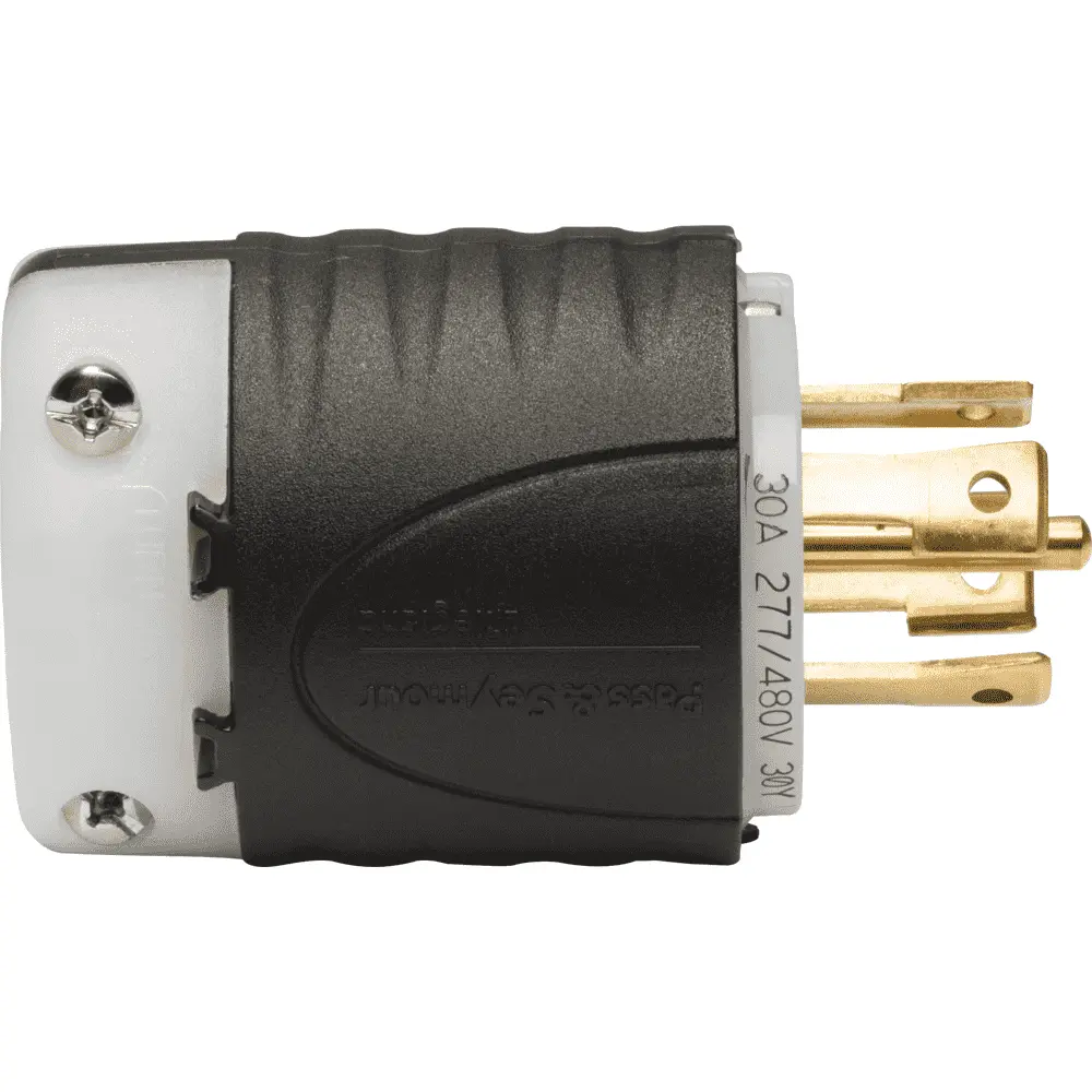 30 A 347/600 VAC Turnlok® Locking Plug, L22-30P, Black/White