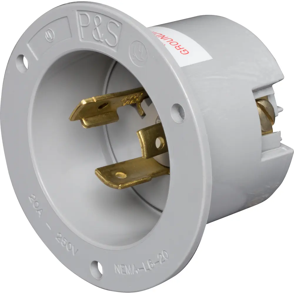 Wire Inet 20A Flanged Inlet, NEMA L620, 3-Wire, 250 VAC, Gray