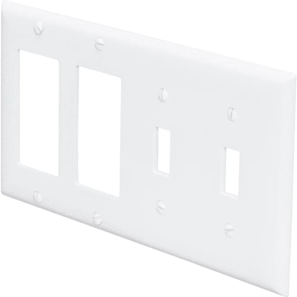 4-Gang Combination Wall Plate, (2) Toggle/(2) Decorator, White