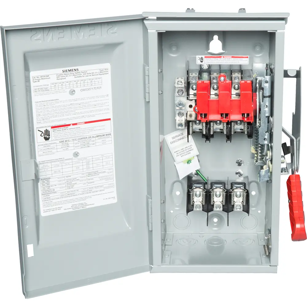30A 600V 3-Pole Safety Switch, Fused w/ Neutral NEMA 3R Heavy-Duty