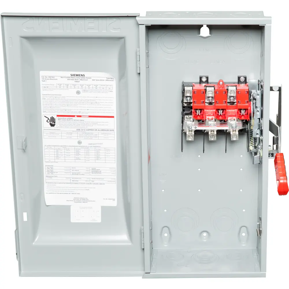 100 A 600 VAC 3-Pole Safety Switch, Non-Fused NEMA 1 Heavy Duty