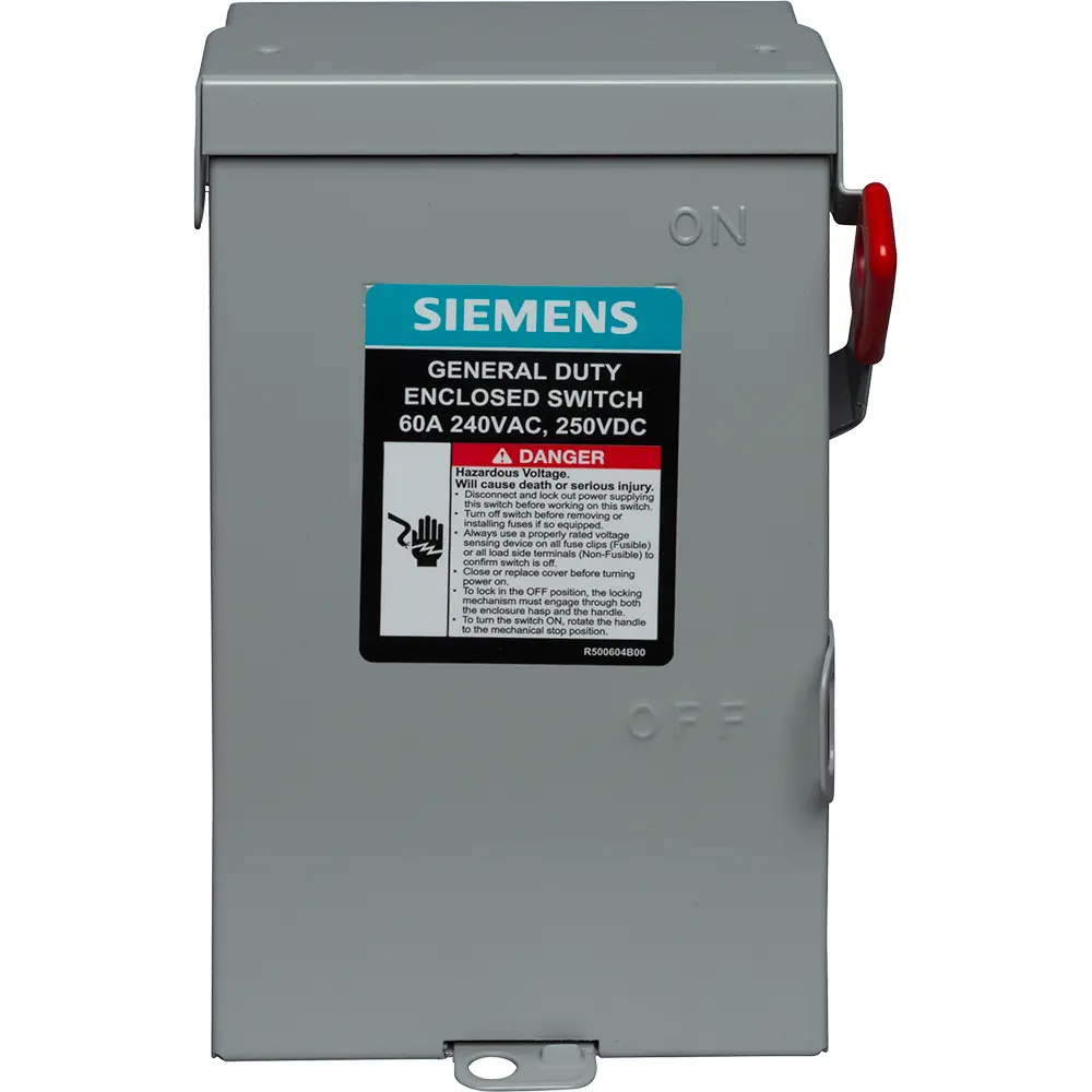 60 A 240 VAC 2-Pole Safety Switch, Non-Fusible NEMA 3R General-Duty